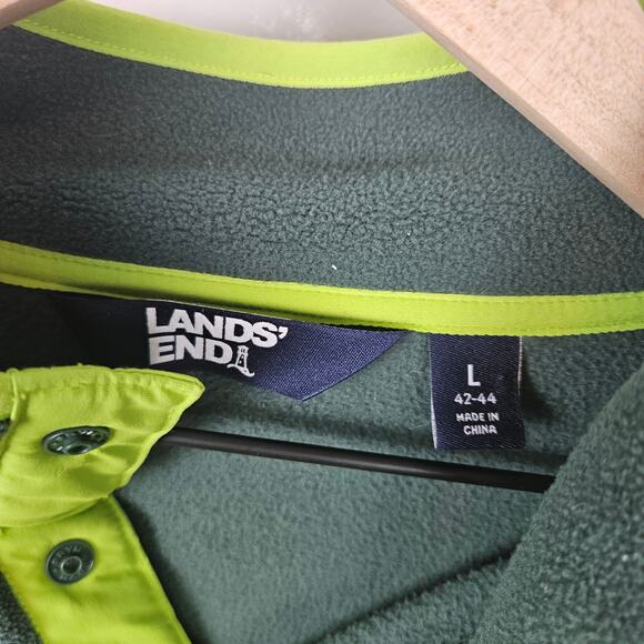 Lands' End Color Block Fleece 1/4 Snap Neck Pullover‎ Men's L Grey Olive Green - Picture 3 of 7